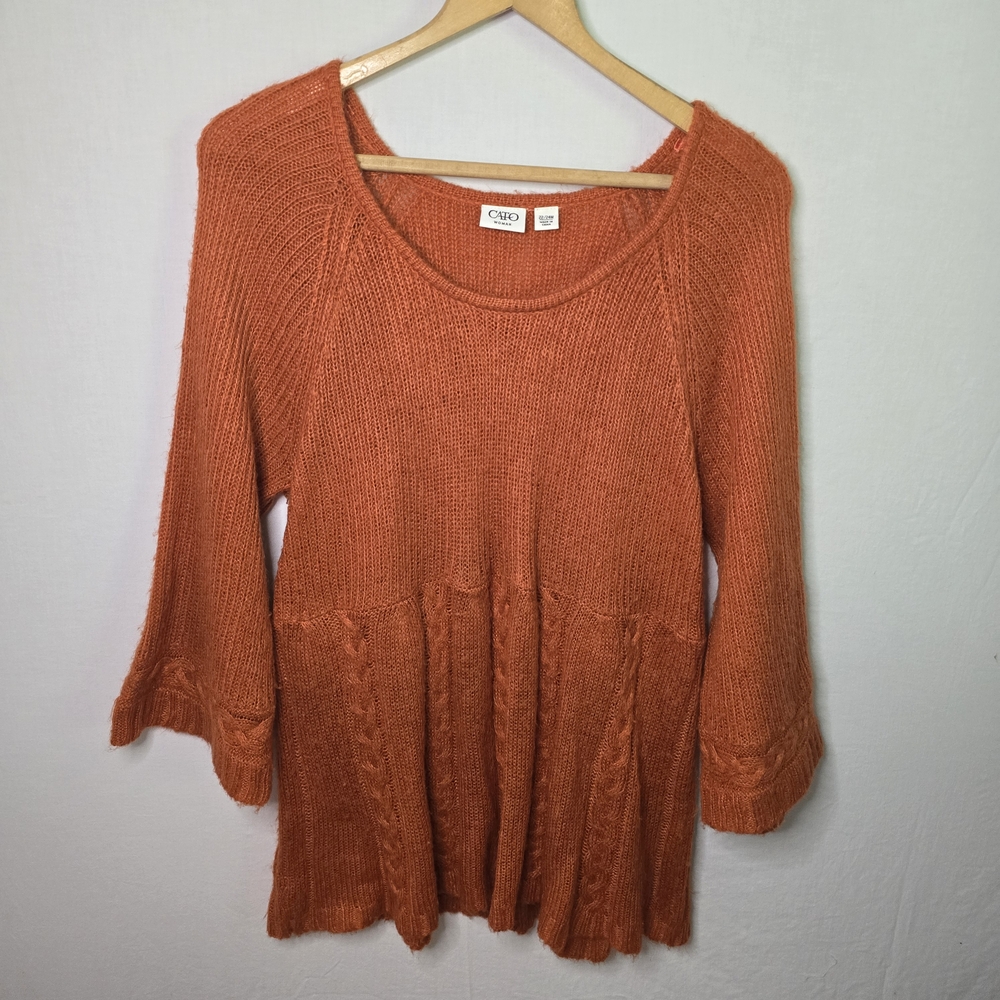 Cato Plus Size 22/24 Orange Embroidered Sweater Boho Style Long Sleeve Cozy Knit